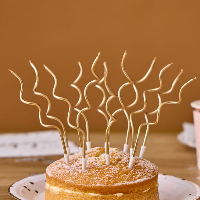 Long Gold Swirl Cake Candles - Pack of 12
