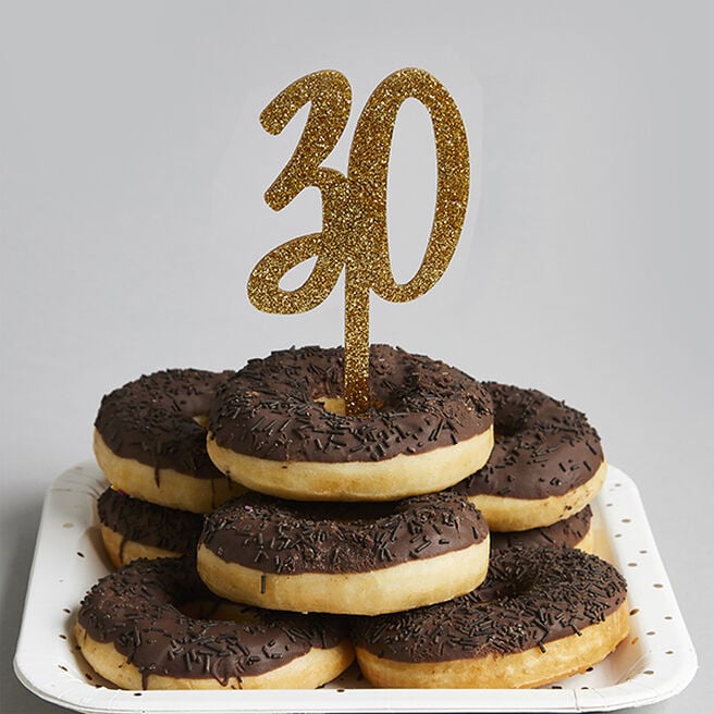 Metallic Gold Number 30 Glitter Acrylic Cake Topper 