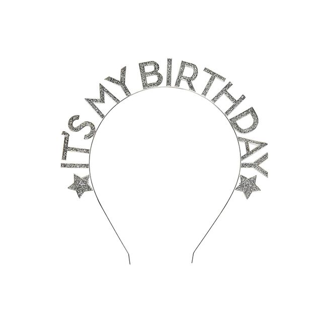 Silver It's My Birthday Glitter Metal Headband 