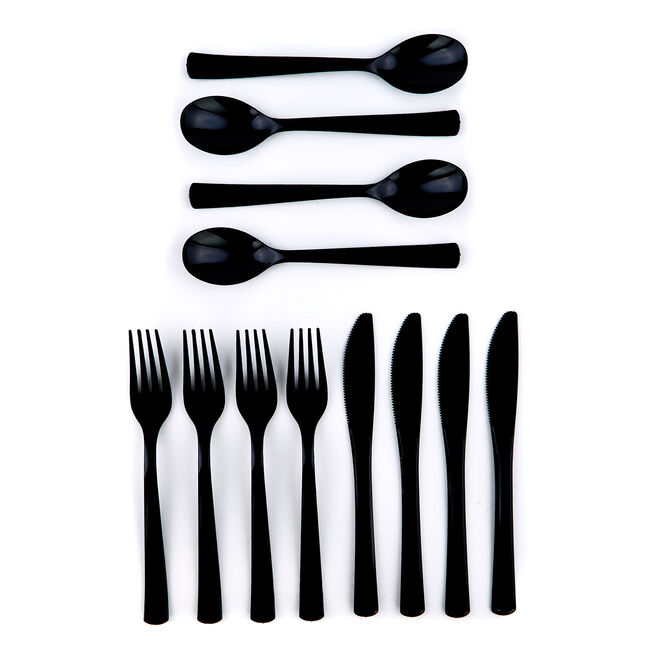 Reusable Black Plastic Cutlery Set - 18 Pieces  