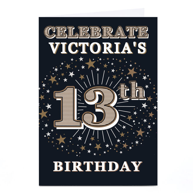 Personalised 13th Birthday Invitation - Gold Stars