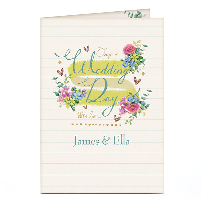 Personalised Wedding Card - Flowers & Ribbon