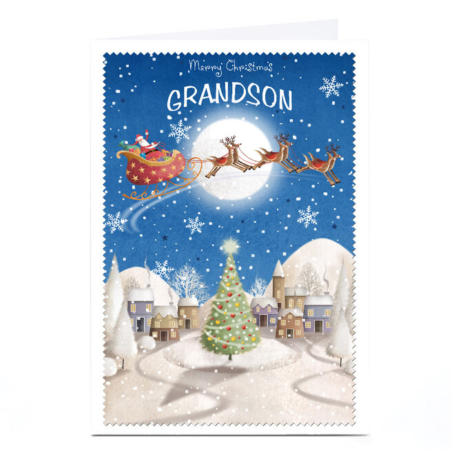 Personalised Christmas Card - Flying Santa's Sleigh, Grandson