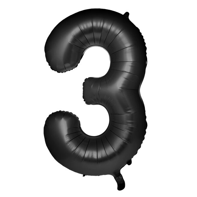 Large 34-Inch Black Foil Helium Number 3 Balloon - Uninflated