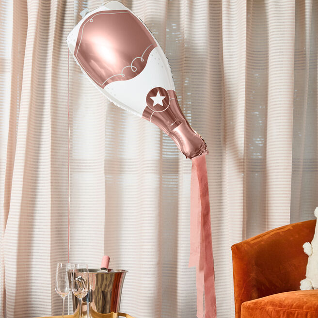 Metallic Rose Gold Champagne Bottle Foil Balloon & Tassels