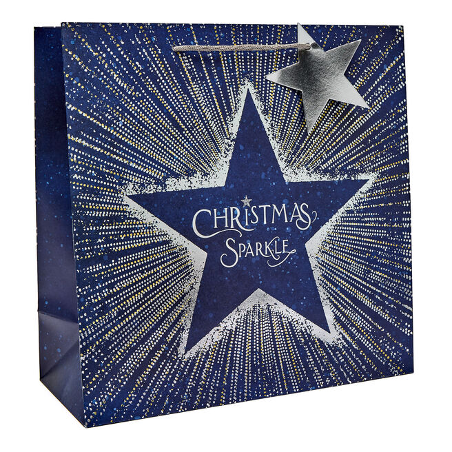 Navy Christmas Sparkle Large Square Gift Bag