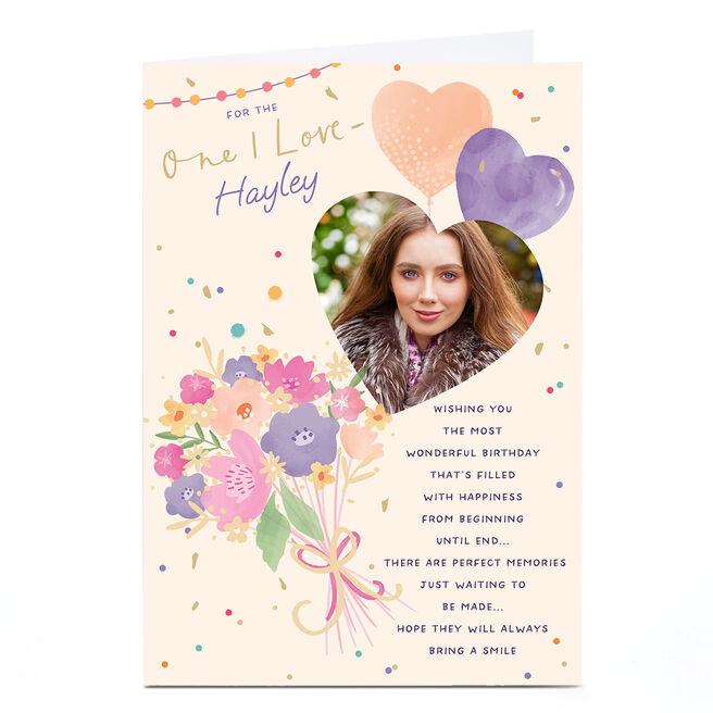 Photo Birthday Card - Flower Bouquet and Hearts, One I Love