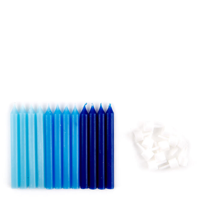 Large Blue Birthday Candles & Holders - Pack Of 12