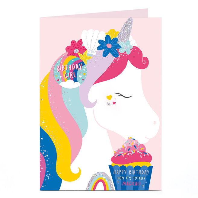 1st Birthday Card - Rainbow Unicorn Cupcake