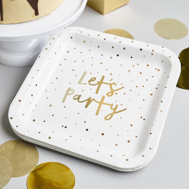 Metallic Gold Lets Party Paper Plates - Pack of 8