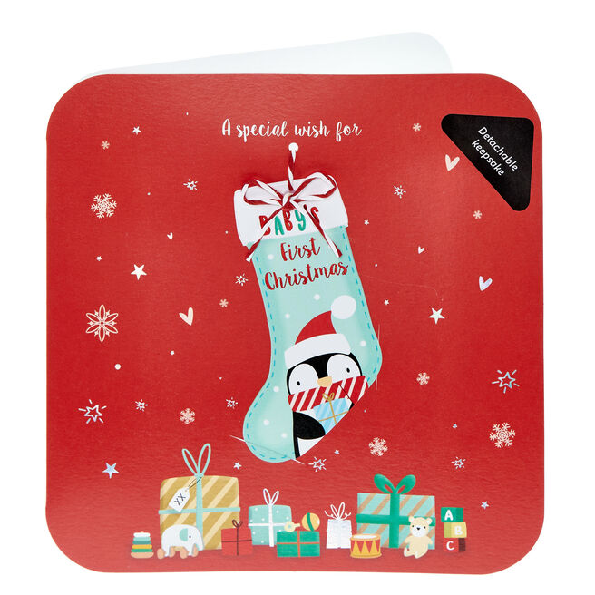 Penguin Stocking Baby's 1st Christmas Card