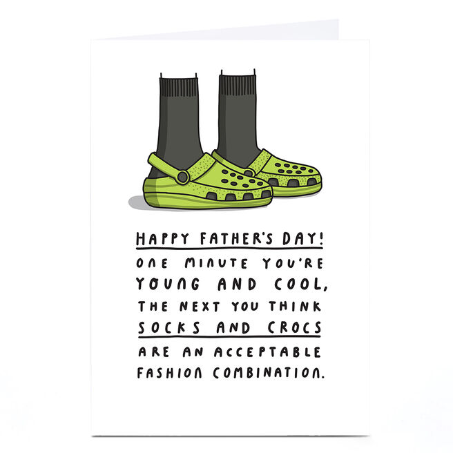 Personalised Mungo & Shoddy Father's Day Card - Socks and Crocs