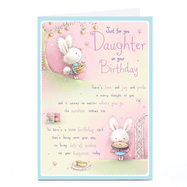 Personalised Birthday Card - Fluffy Bunny Baking Pie, Daughter
