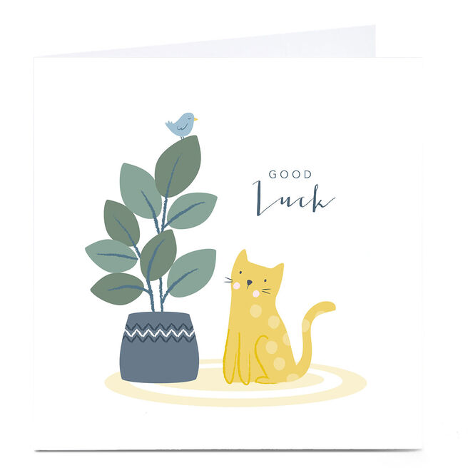 Personalised Klara Hawkins Good Luck Card - Cat & Plant