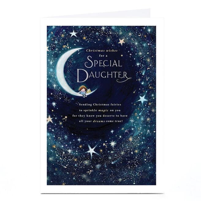 Personalised Christmas Card - Little Girl Sat on The Moon, Daughter