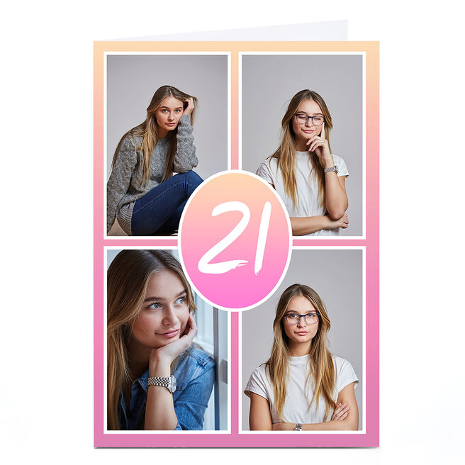 Photo 21st Birthday Card - Pastel Gradient, Editable Age