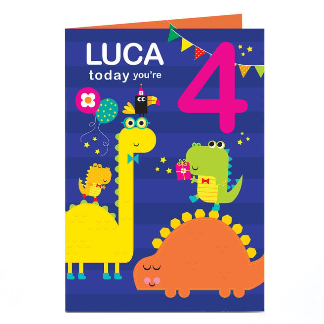 Personalised Editable Age Birthday Card - Colourful Dinosaurs