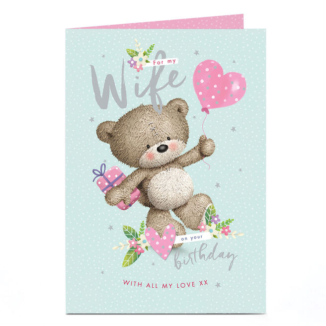 Hugs Birthday Card - With All My Love Bear with Balloon, Wife