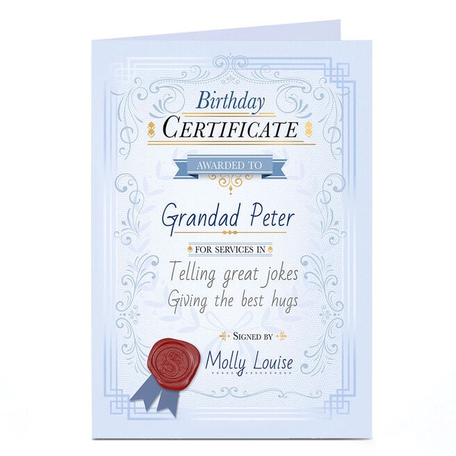 Personalised Birthday Card - Birthday Certificate 