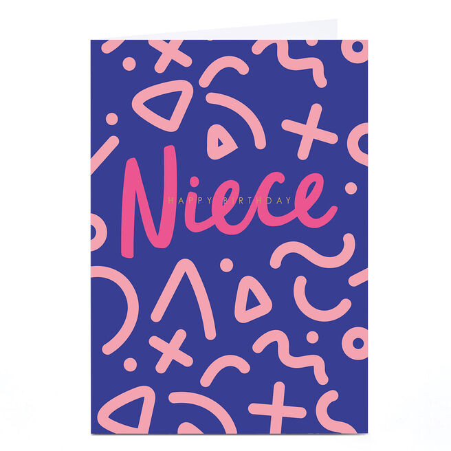 Personalised Birthday Card - Pink and Purple Squiggles, Niece