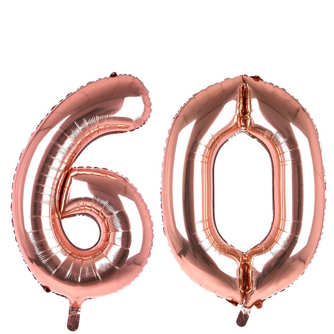 Age 60 Giant Foil Helium Numeral Balloons - Rose Gold (deflated)