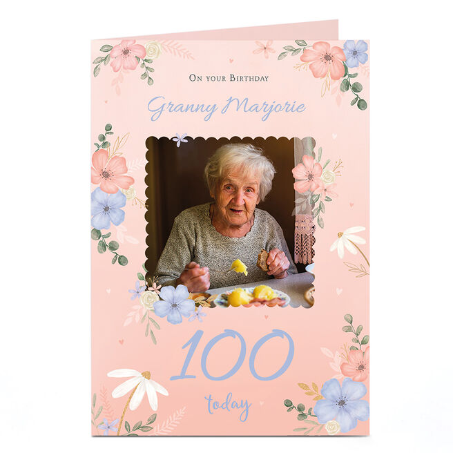 Photo Birthday Card - Floral, Editable Age & Recipient