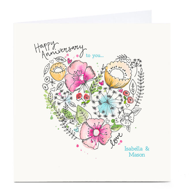 Personalised Bev Hopwood Anniversary Card - Floral Heart 
