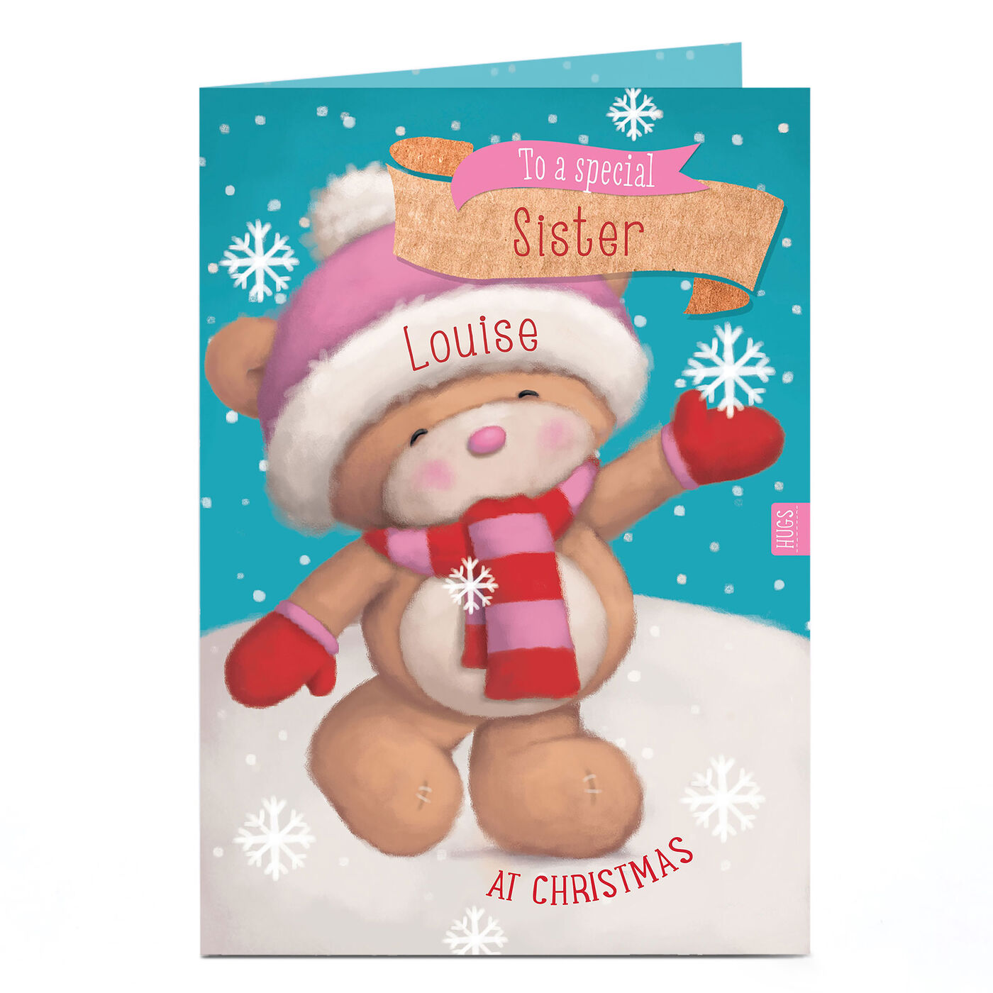 Buy Personalised Hugs Bear Christmas Card - Catching Snowflakes for GBP ...