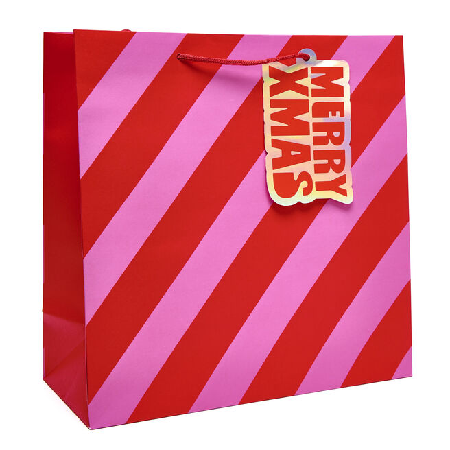 Candy Stripe Merry Xmas Large Square Gift Bag