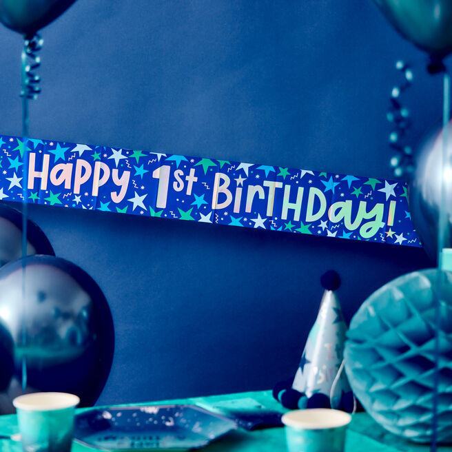 Happy 1st Birthday Banner - Blue