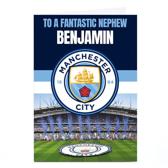 Personalised Football Birthday Card - Man City Name and Message