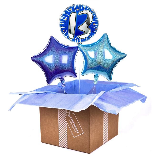Blue & Silver 13th Birthday Balloon Bouquet - DELIVERED INFLATED!