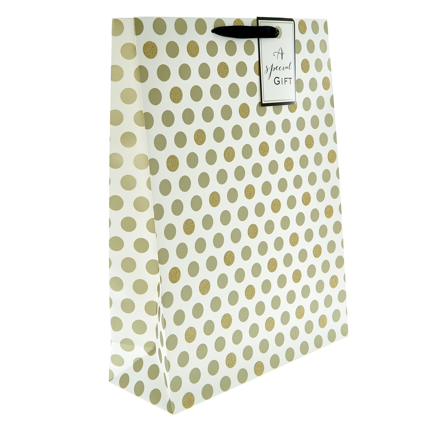 Buy Extra Large Portrait Gold Glitter Spot Gift Bag for GBP 1.69 Card