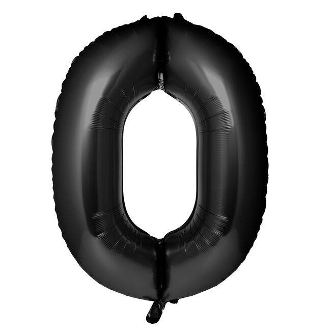 Large 34-Inch Black Foil Helium Number 0 Balloon - Uninflated