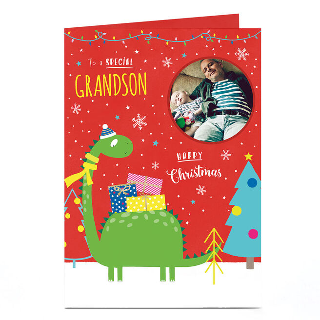 Photo Christmas Card - Special Grandson Dinosaur
