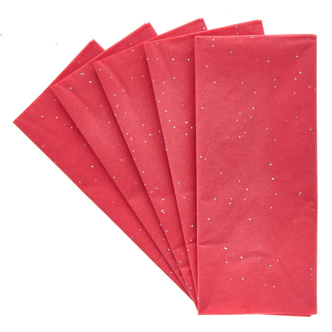 Red Glitter Tissue Paper - 6 Sheets