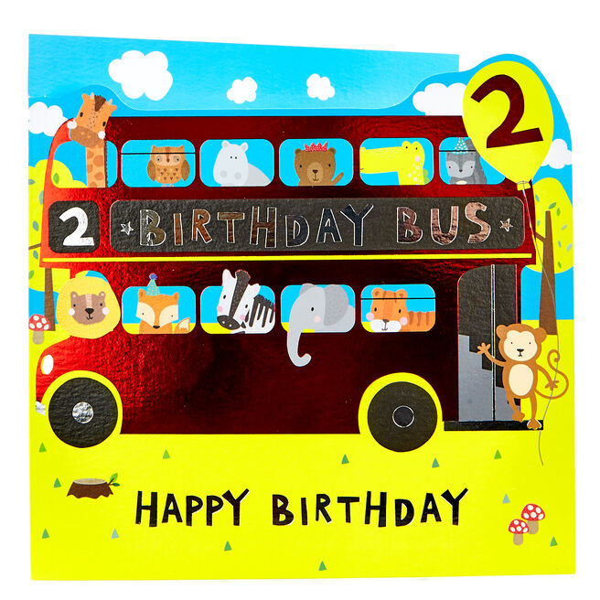 Platinum Collection 2nd Birthday Card - Birthday Bus
