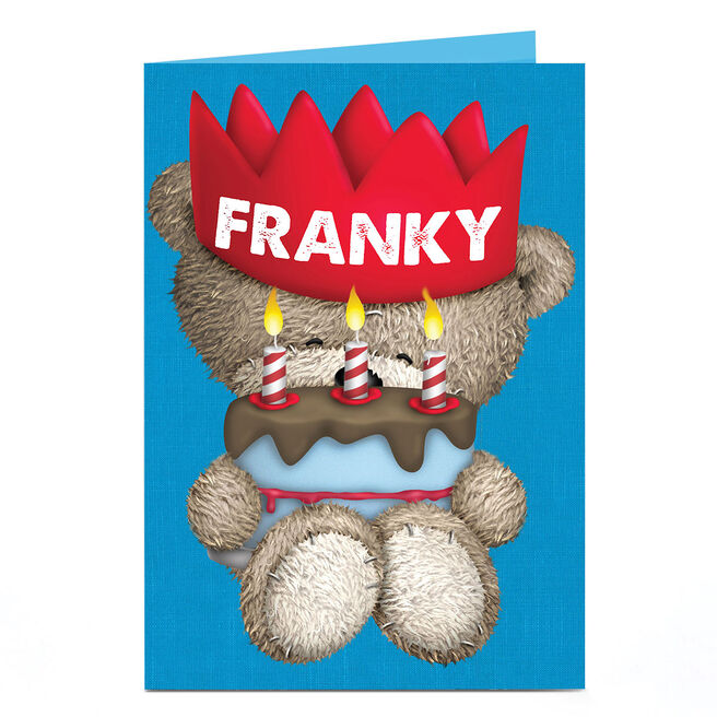 Personalised Hugs Bear Birthday Card - Red Crown