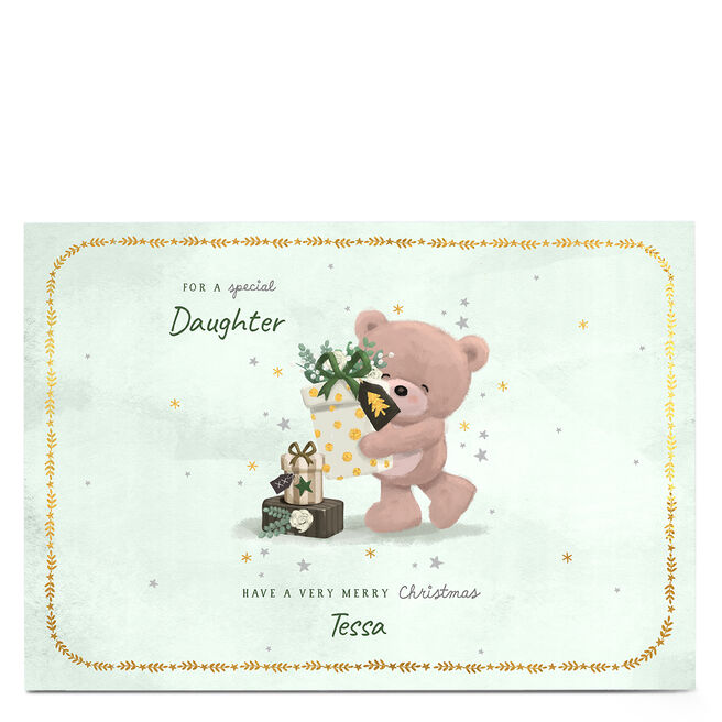 Personalised Hugs Bear Christmas Card - Teddy & Presents
