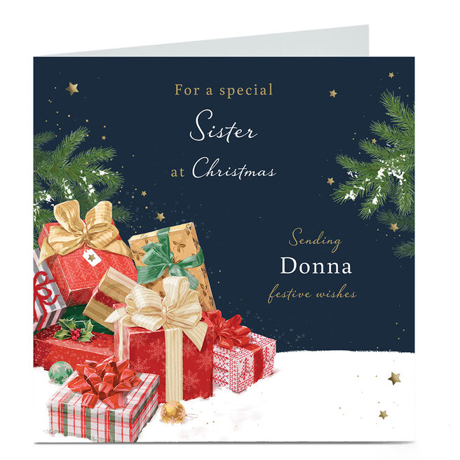 Personalised Christmas Card - Presents in The Snow, Sister