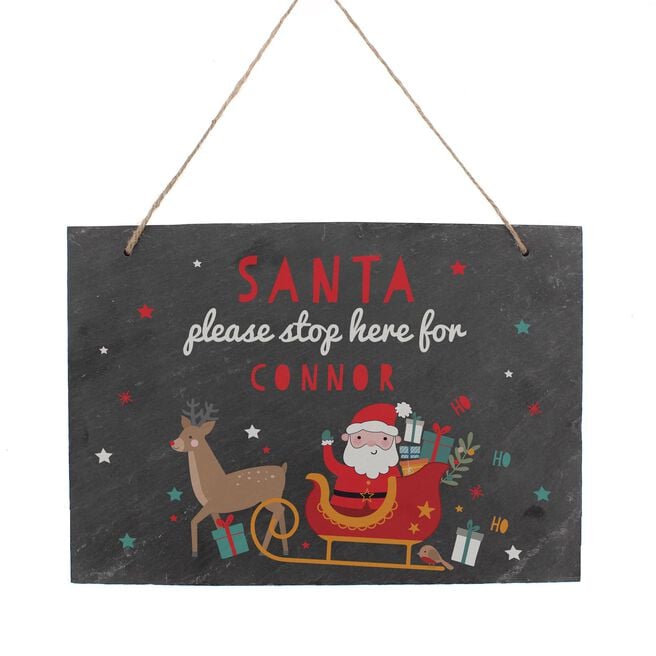 Personalised Santa Stop Here Slate Sign,  Personalised Santa Stop Here Slate Sign
