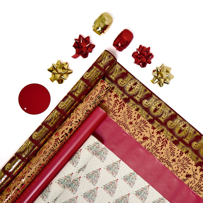 Red & Gold Christmas Wrapping Paper & Accessories - 12 Rolls