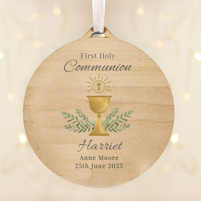 Personalised First Holy Communion Round Wooden Decoration