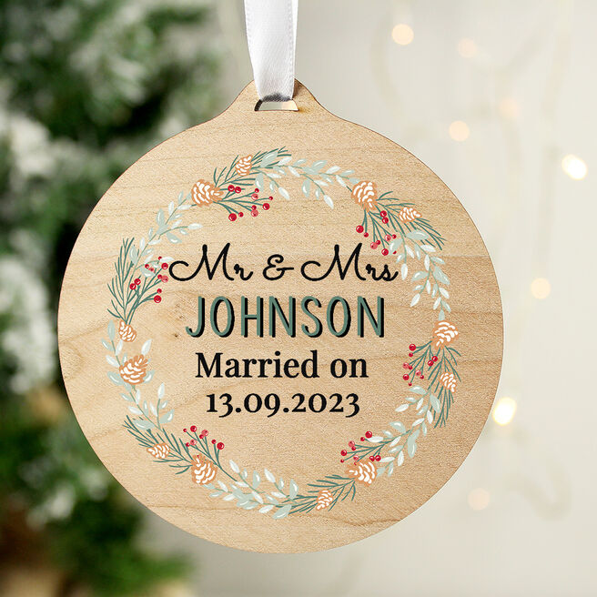 Personalised Wreath Wooden Christmas Tree Decoration