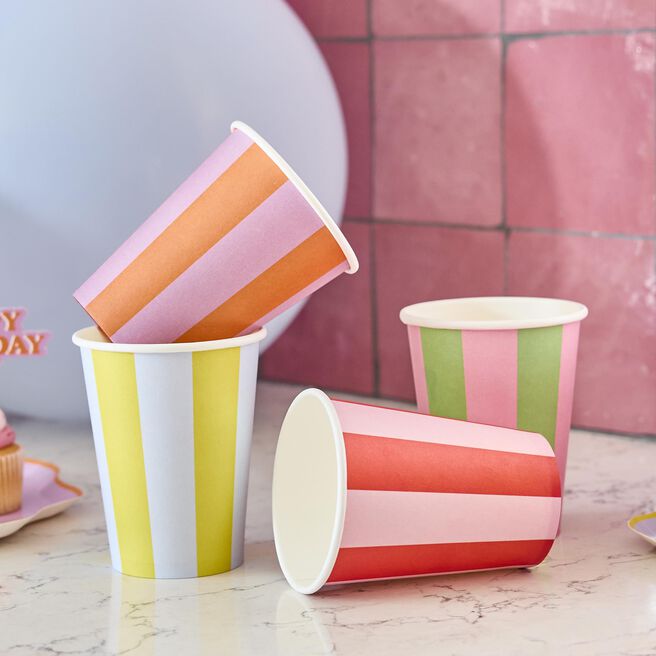 Bright Banquet Striped Paper Cups - Pack of 8