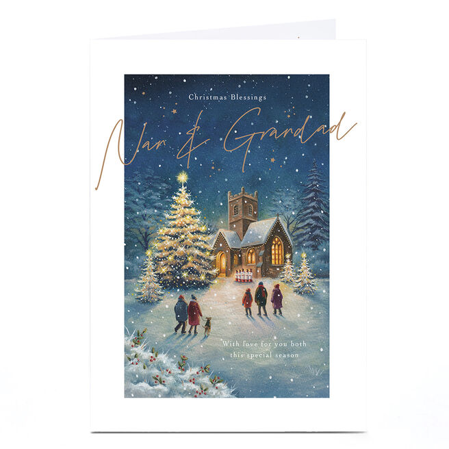 Christmas Card - Christmas Blessings Midnight Church Scene, Nan & Grandad