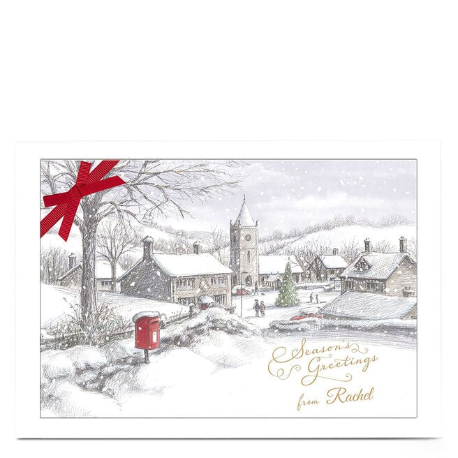Personalised Christmas Card - Snowy Village Scene