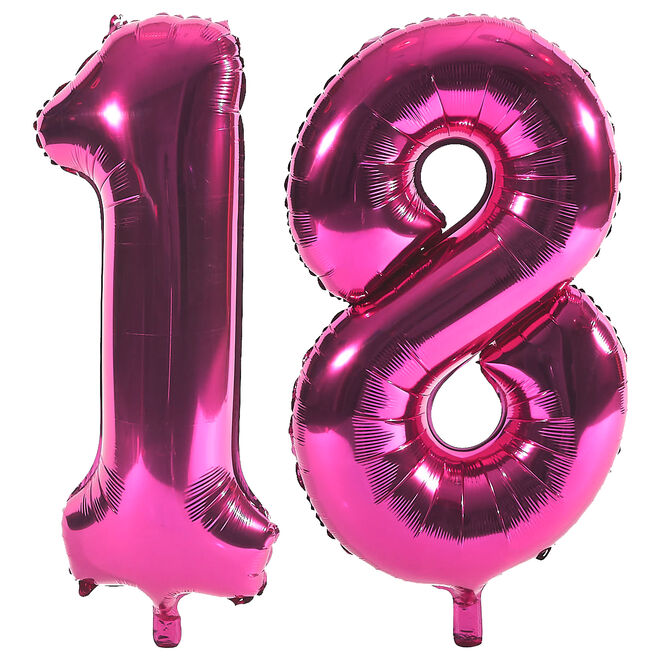 Age 18 Giant Foil Helium Numeral Balloons - Pink (deflated)