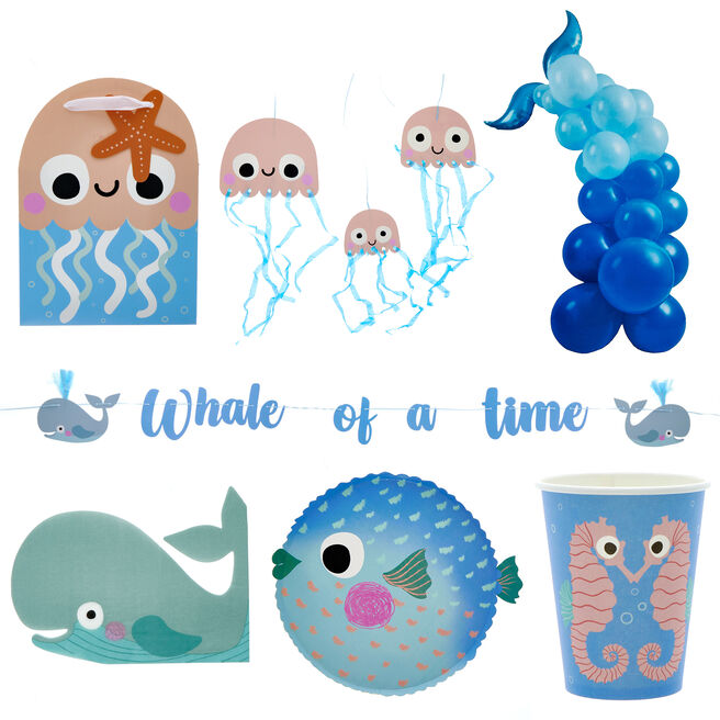 Whale Of A Time Party Tableware & Decorations Bundle - 8 Guests