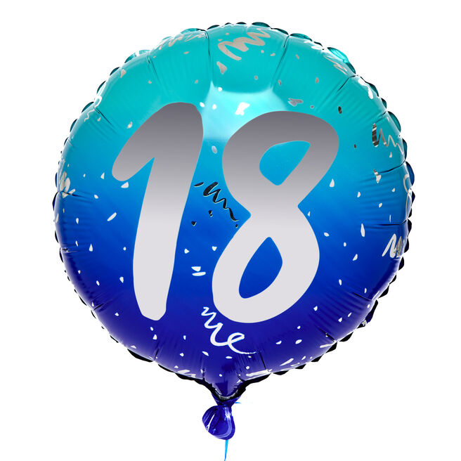 Blue Ombre 18th Birthday 18-Inch Foil Helium Balloon
